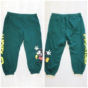 Disney Mickey Mouse Sweat Green Pants Size L/G 100% Cotton Joggers pull on